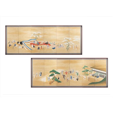 元禄花見踊図（六曲一双小屏風） on artnet