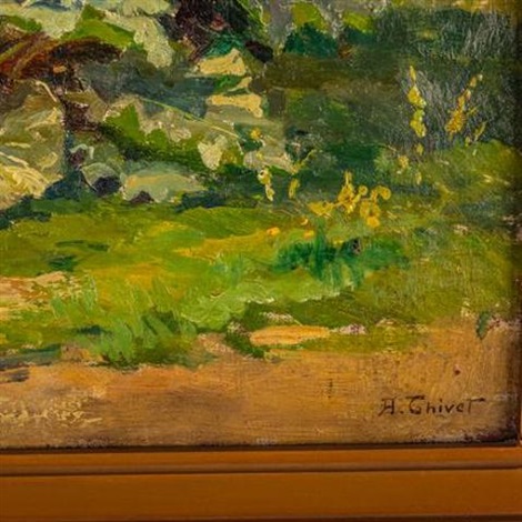 MAIDEN IN A GARDEN by Antoine Auguste Thivet on