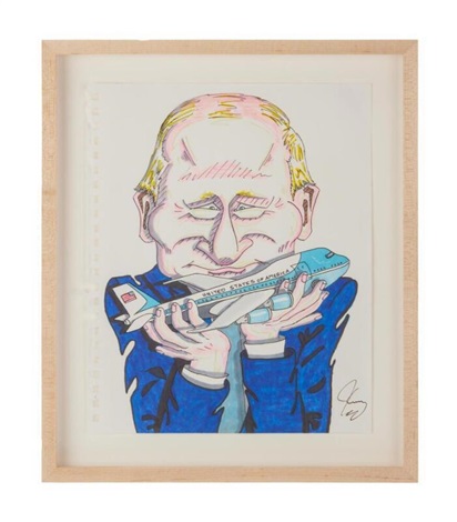 JIM CARREY SIGNED ORIGINAL VLADIMIR PUTIN HOLDING AIR FORCE ONE JET