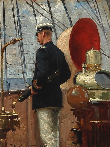 Count Christian Valdemar DanneskioldSamsoe on the deck of a sailing