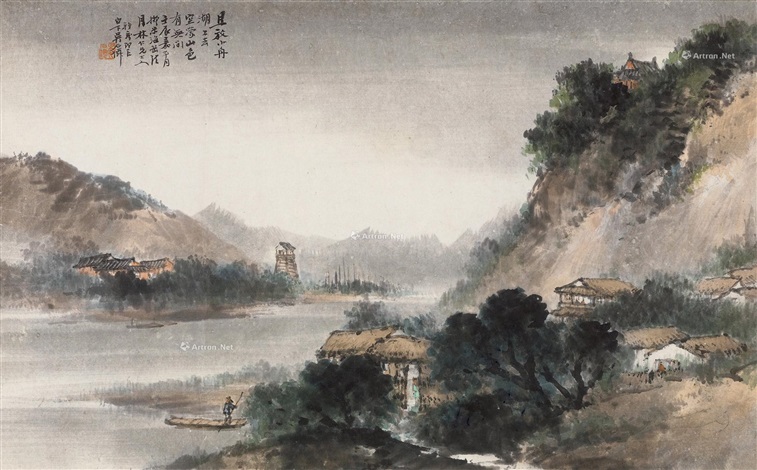 山水画 巻物 五巻 水墨画 山水横披（原裱） 纸本设色by Wu Shixian on artnet