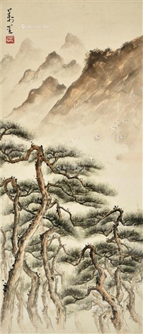 山水立轴设色纸本by Guan Wanli on artnet