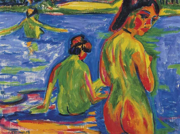 Im See badende Mädchen, Moritzburg by Ernst Ludwig Kirchner