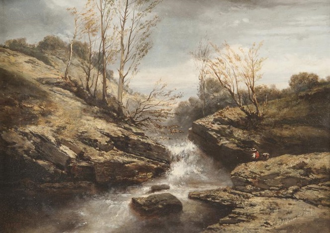 Pêcheur dans la cascade by CharlesLouis Lortet on