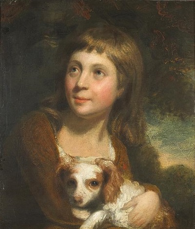 A portrait of a child holding a spaniel by Joshua Reynolds on artnet