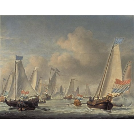 Dutch Bezan yachts sailing around the Mary yacht in a moderate breeze