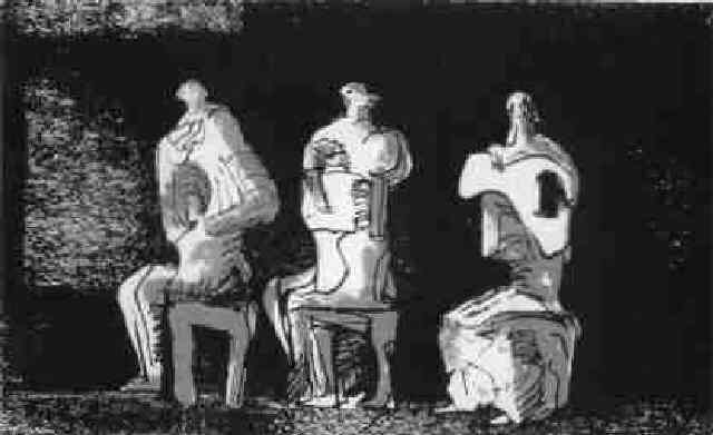 three seated figures