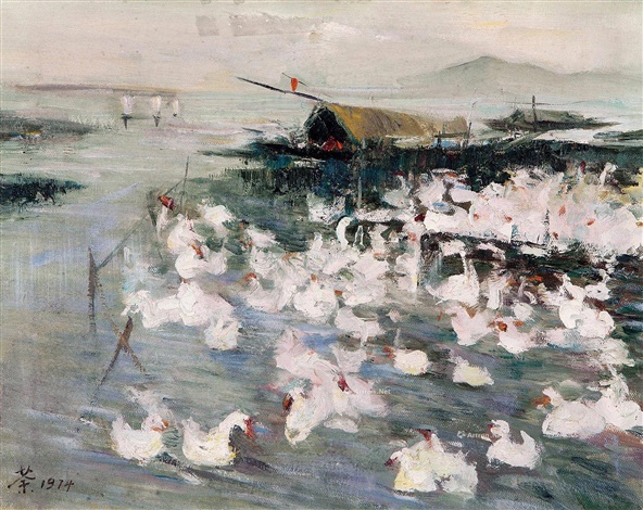 养鸭人家 布面油画 raising duck family by Wu Guanzhong on artnet