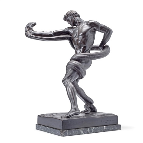 An important bronze figure of An Athlete Wrestling A Python by Lord ...