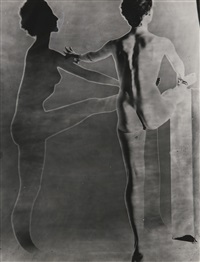 solarised double nude with ballet barre, new york by erwin blumenfeld