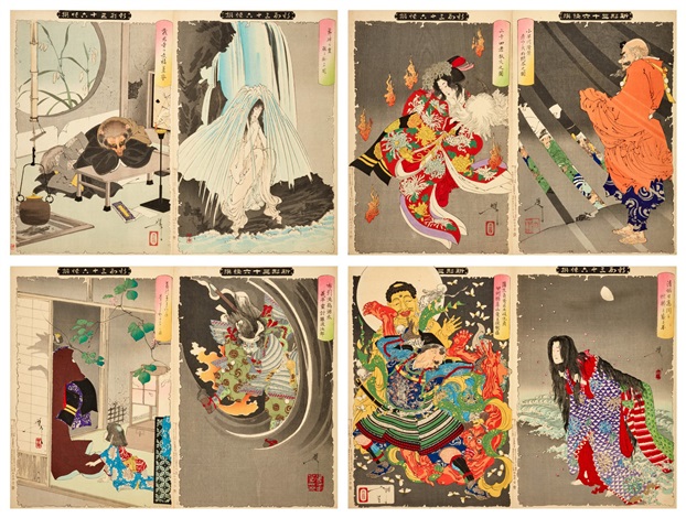 新作…星に願いを…初登場♡希少石ブラックサンストーン。秘蔵っ子ダイヤ18石入り♡ TSUKIOKA YOSHITOSHI (1839-1892), The complete set of the