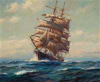 k393 額装絵画 Frank Vining Smith「帆船」木製額縁 ガラス k393 額装絵画 Frank Vining Smith「帆船」木製額縁 ガラス