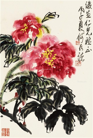 富贵牡丹立轴纸本riches of pony by He Shuifa on artnet