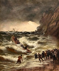 トーマス・ローズ・マイルズ油彩作品 海景 額装」海を描く英国画家