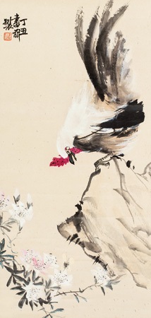 雄鸡立轴设色纸本hen by Zhang Shuqi on artnet