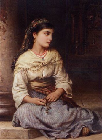 A young girl holding a rosary by Edwin Long on artnet