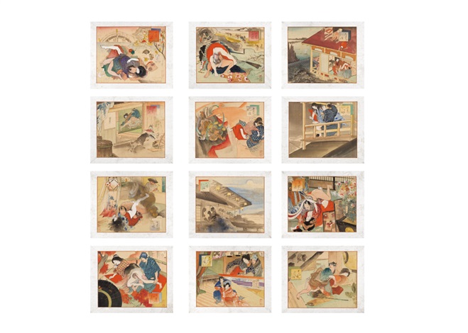 AUTOGRAPH SHUNGA ALBUM 12 pictures 肉筆春画画帖 全十二図 by Seiu