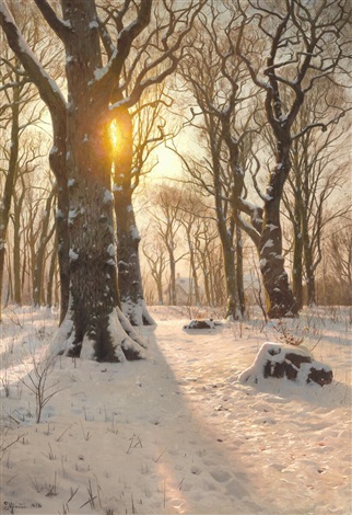 絵画 In the midst of winter A Breathtaking Forest in Winter, 1915 Painting by Peder Mork