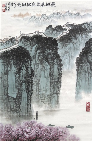 【真作】版画　リトグラフ　万里の長城　壮大な世界遺産　鮮やかな描写　V152 真作】版画 リトグラフ 万里の長城 壮大な世界遺産 鮮やかな描写