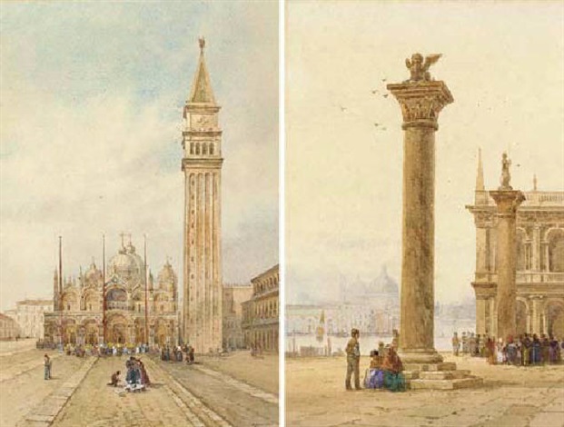 The columns of St. Theodore and St. Mark, in the Piazzetta, Venice, the ...