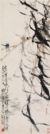 春条蜻蜓立轴设色纸本willow and dragonfly by Zhao Shao'ang on