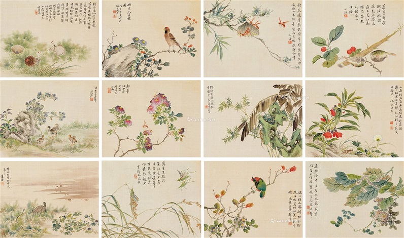 絹本花鳥 花鸟画十二开绢本-009-余稚-国画作品-第壹印像