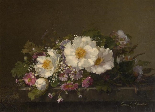 jetée de fleurs sur un entablement by cornelia schouten