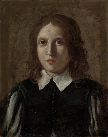 Portrait of a young boy in a black doublet with slashed sleeves, and a ...