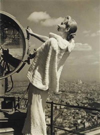 lisa fonssagrives on the eiffel tour, for vogue, paris by erwin blumenfeld