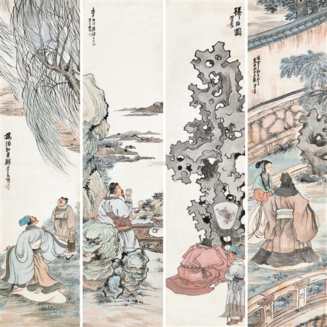 人気デザイナー 高士四屏立轴by Ren Xiong on artnet 絵画/タペストリー