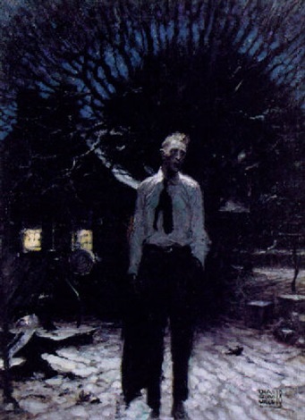 Man standing outside of house at night by Dean Cornwell on artnet