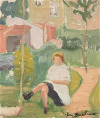 Girl Sitting in the Yard (ca. 1916), 1916