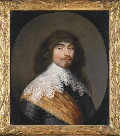 Portrait of an officer in armour, with an orange sash and lace collar ...