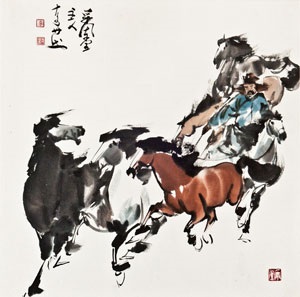 骏马图镜框设色纸本by Li Chimao on artnet