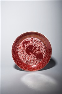 William de Morgan, A rare and large William De Morgan Dodo ruby lustre tile