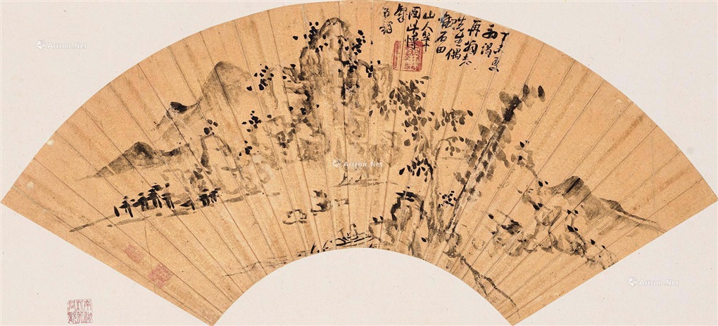 仿石田山人笔扇面水墨金笺by Wang Duo on artnet