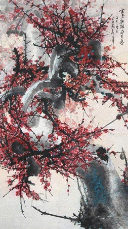 红梅挂轴设色纸本by Wang Lanruo on artnet