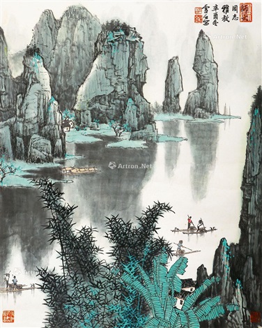 碧水青山立轴设色纸本by Bai Xueshi on artnet