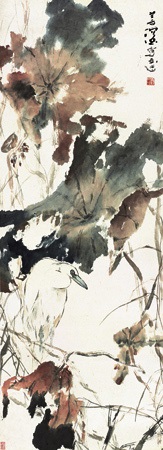 薄心雷 秋荷白鷺 掛軸 秋荷白鹭立轴设色纸本by Yang Shanshen on artnet