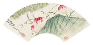 荷花扇面设色纸本flowers by Wu Hufan on artnet 