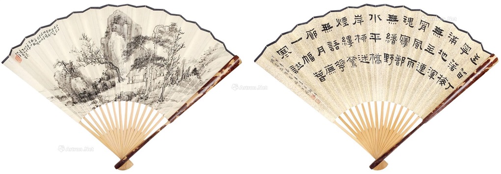 日本画　水墨山水　★手書き　1点モノ★嬉しい額装付！外寸約420×420mm9 鉄翁祖門 絖本水墨山水 佳品 | 古美術瀬戸