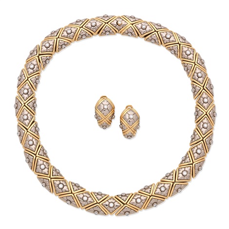 AUDEMARS PIGUET DIAMOND SET NECKLACE AND EARCLIP SUITE by Audemars