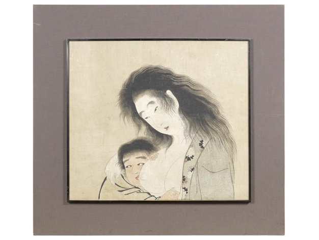 Kintaro and Yamauba, the former suckling his mothers breast
