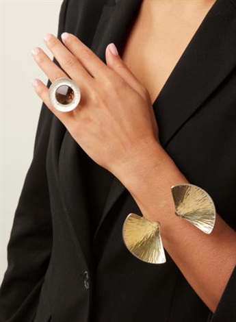 HANS HANSEN A SET OF 12K GOLD, SILVER AND SMOKY QUARTZ JEWELRY HANS HANSEN A SET OF 12K GOLD, SILVER AND SMOKY QUARTZ JEWELRY