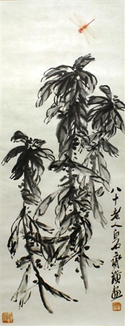 齐白石蜻蜓图纸本设色立轴by Qi Baishi on artnet