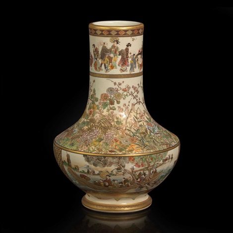 A finely-decorated Satsuma-type vase, Okamoto Ryozan 日本
