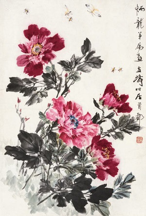 王雪涛牡丹蝶蜂立轴by Wang Xuetao on artnet
