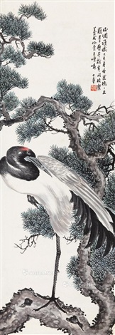 鹤立松风图立轴设色纸本by Hu Jun on artnet