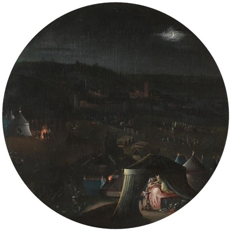 The Assyrian camp at night, with Judith beheading Holofernes in his