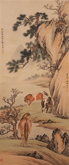 邢端 人馬圖 Qian Xuan | Wang Xizhi watching geese | China | Yuan dynasty